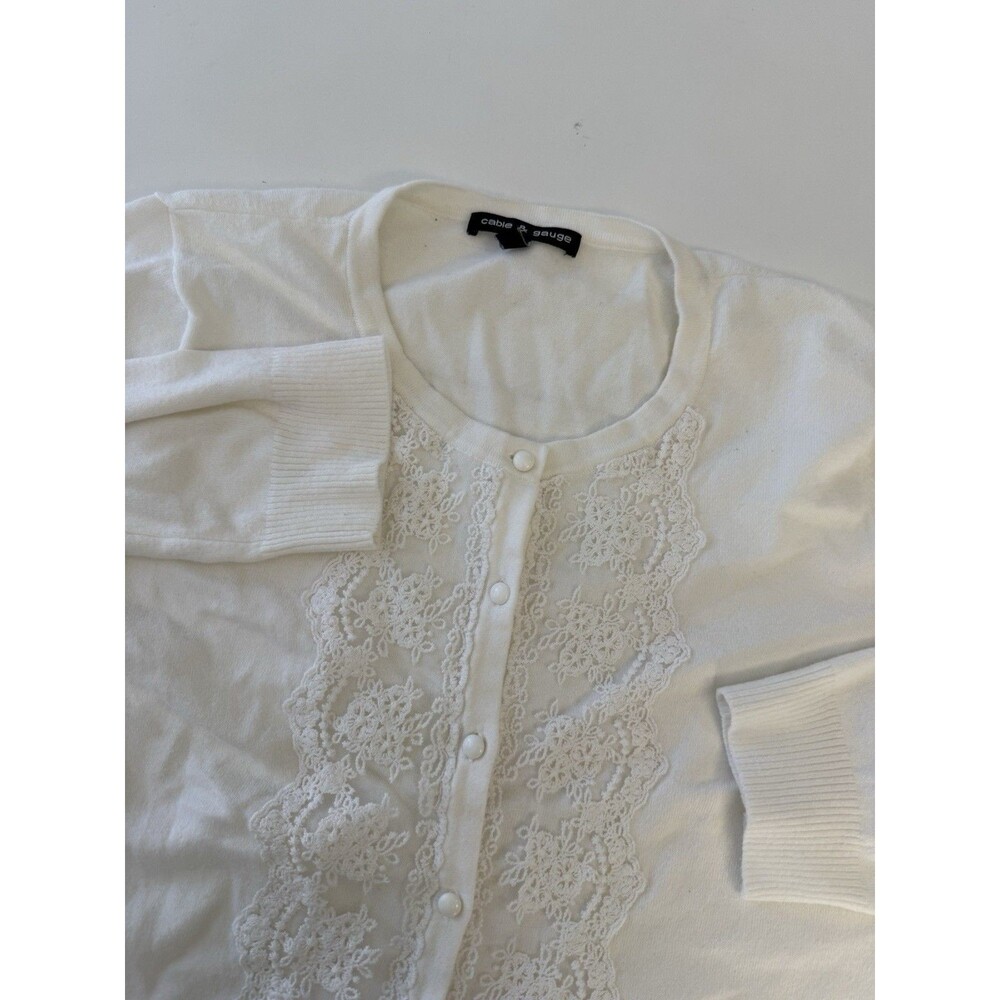 Cable and Gauge Sweater Small Womens Cardigan Lace white Minimalist Fairy preppy
